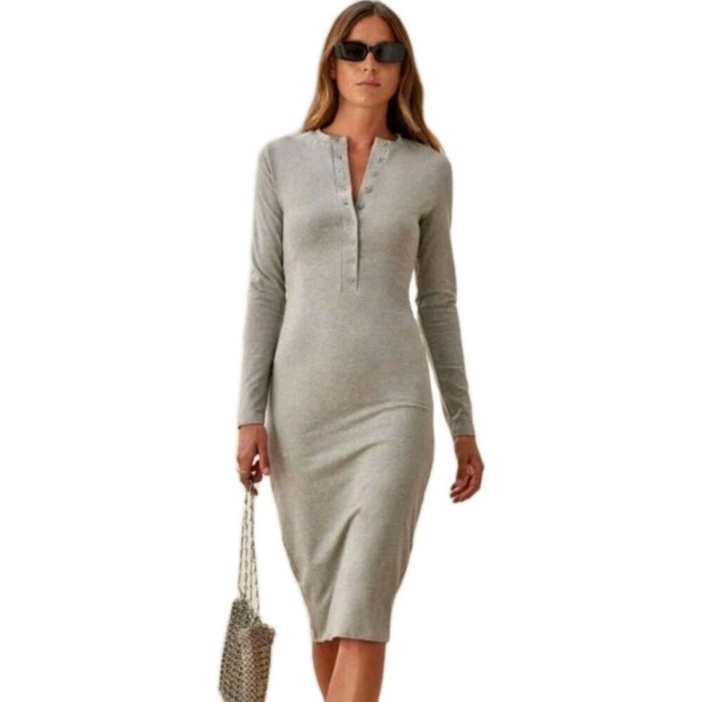 Reformation Stein Organic Stretch Cotton Henley Dress Heather Gray Size